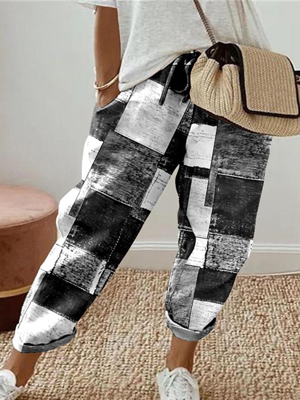Women's Pants Trousers Polyester Plaid Black Blue Casual Daily Long Weekend Spring & Summer