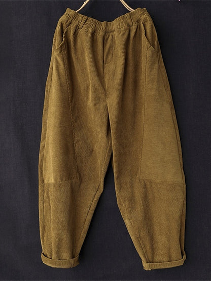 Women's Pants Trousers Corduroy Plain Black Pink Fashion High Waist Full Length Street Daily Fall Winter