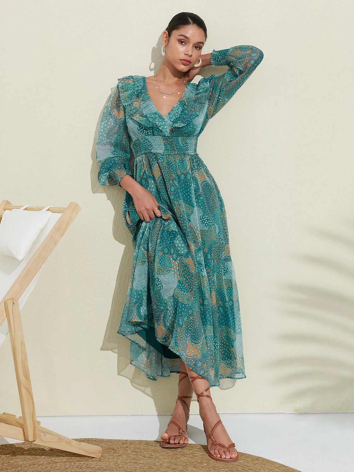 Chiffon V Neck Wedding Guest Dress, Vacation Dress