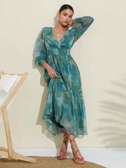 Chiffon V Neck Wedding Guest Dress, Vacation Dress