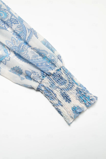 Chiffon Paisley Print Elastic Waist Maxi Wedding Guest Dress