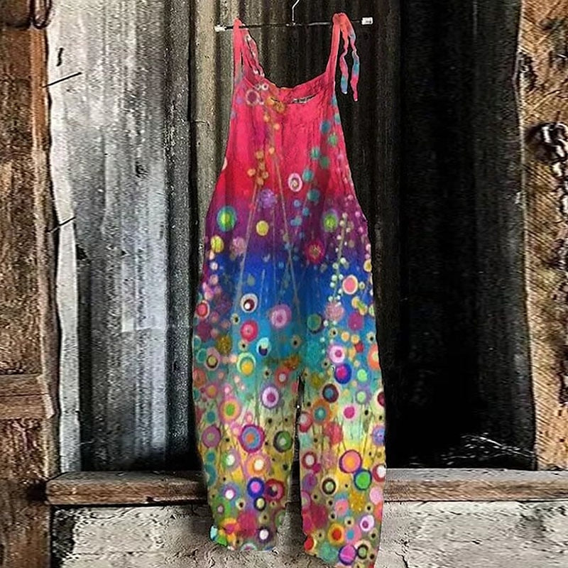 Jumpsuits for Women Print Animal Trug Life Square Neck Casual Daily Holiday Regular Fit Sleeveless Blue Purple Yellow S M L Spring Summer Fall