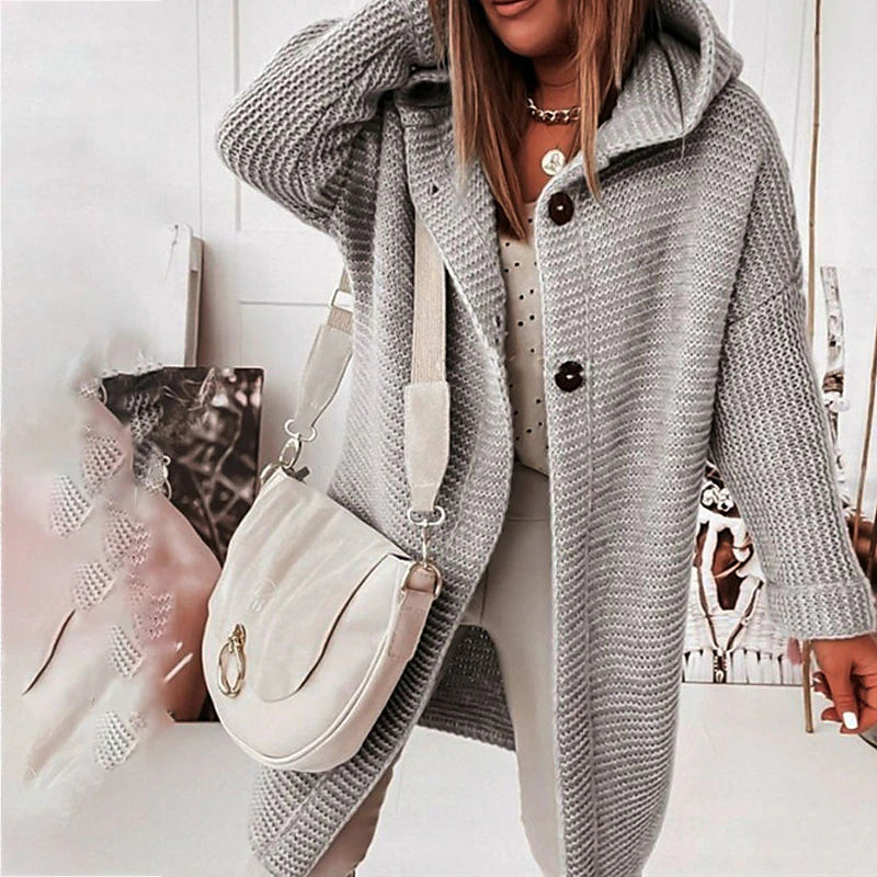 Women's Cardigan Sweater Jumper Knit Button Knitted Solid Color Hooded Stylish Casual Daily Weekend Winter Fall Green Pink S M L / Long Sleeve / Regular Fit