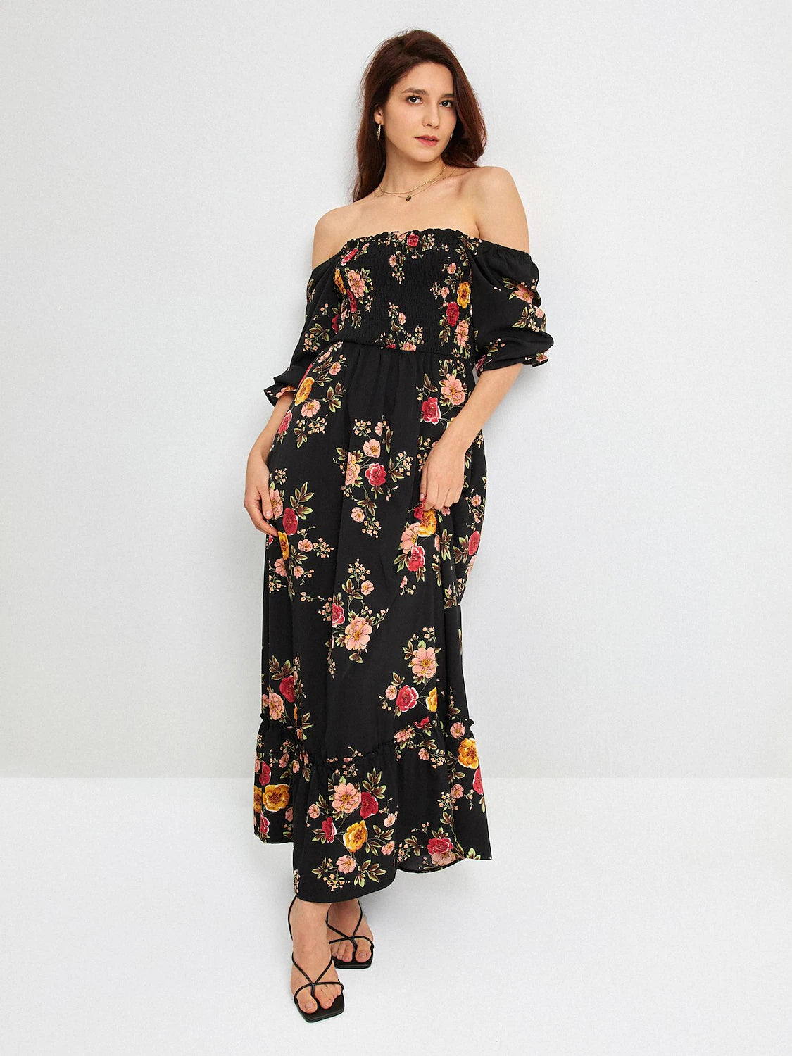 Floral Pattern Spring Vacation Dress, Wedding Guest Dresses