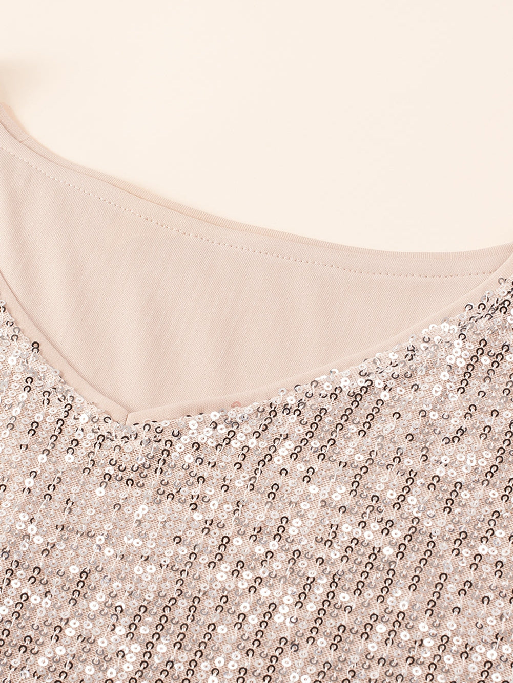 Apricot Plus Size Sequined V Neck Boxy Top