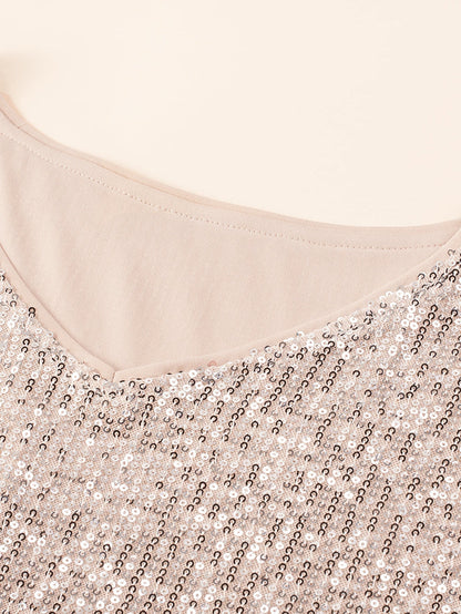 Apricot Plus Size Sequined V Neck Boxy Top