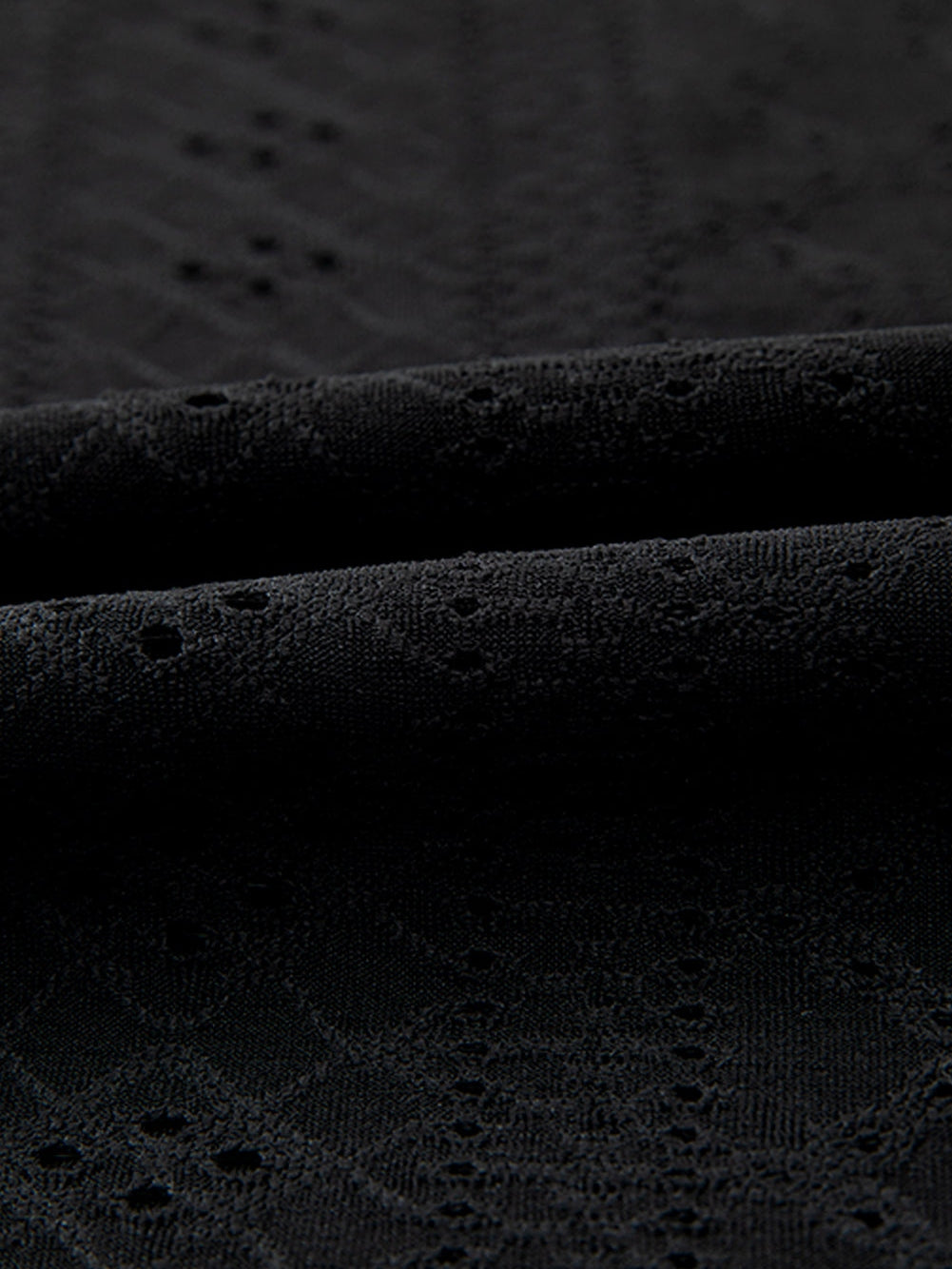 Black Eyelet Jacquard Split Neck Flounce Sleeve Plus Size Blouse