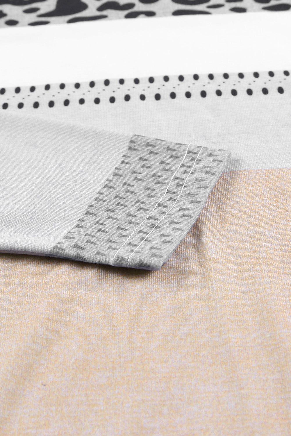 Apricot and Leopard Print V Neck Colorblock Top