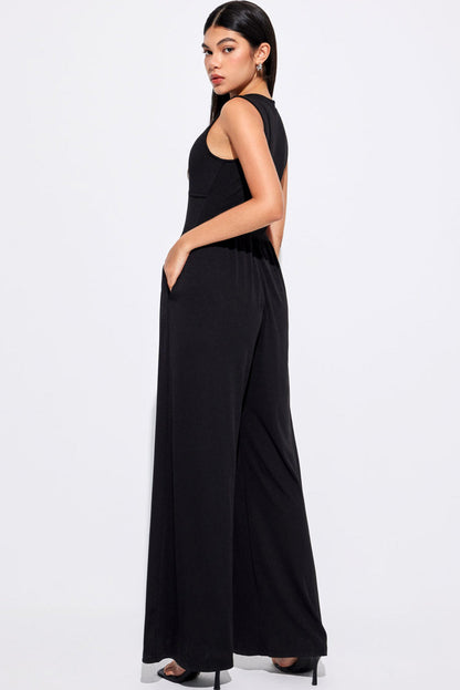 Chic Black Wide Leg Jumpsuit with Cinched Waist