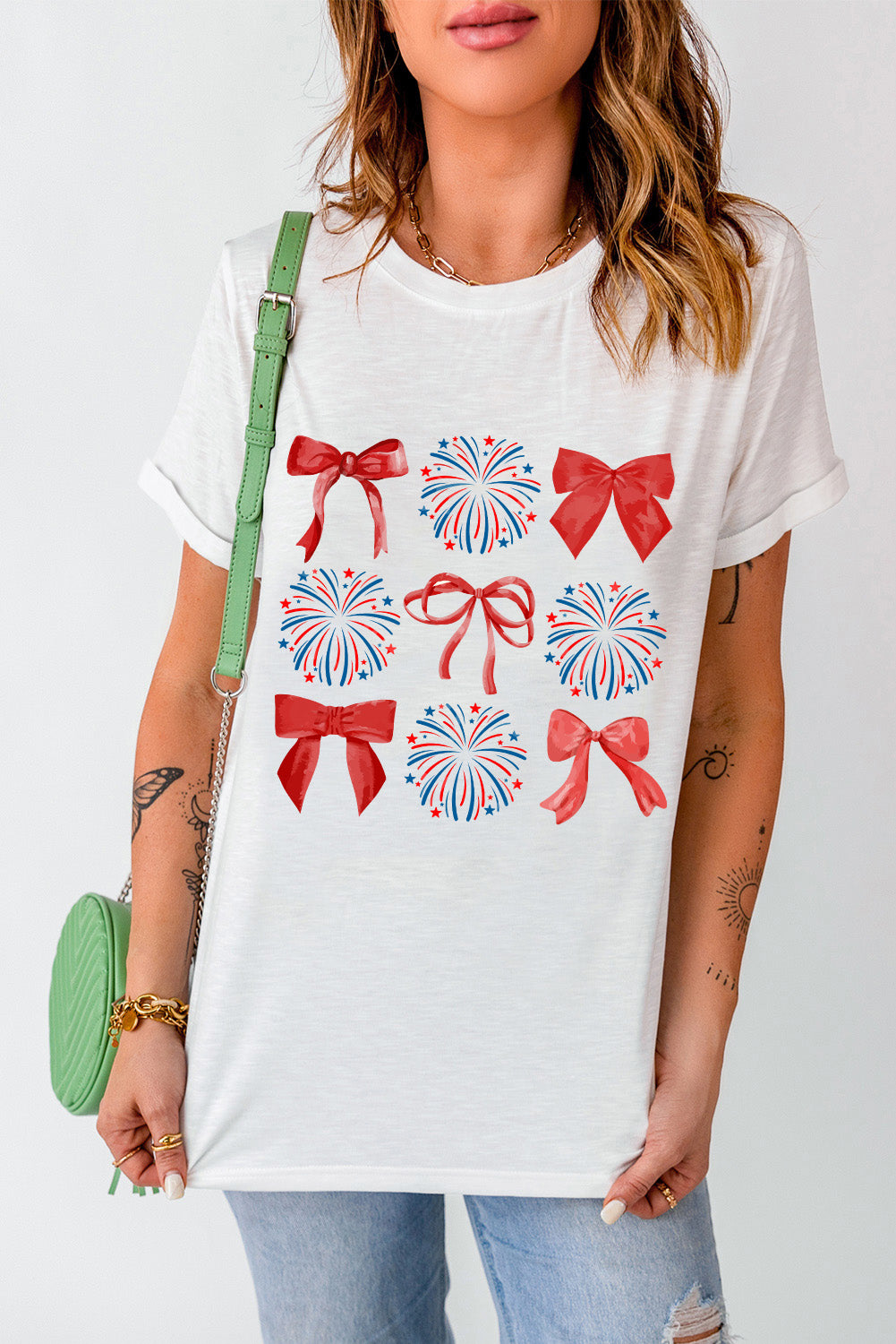 July 4th Patriotic Bowknot Firework Print Tee