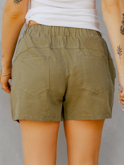 Green Linen Drawstring Shorts