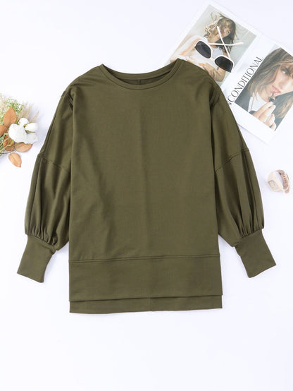 Green Patchwork Oversized Drop Shoulder Top