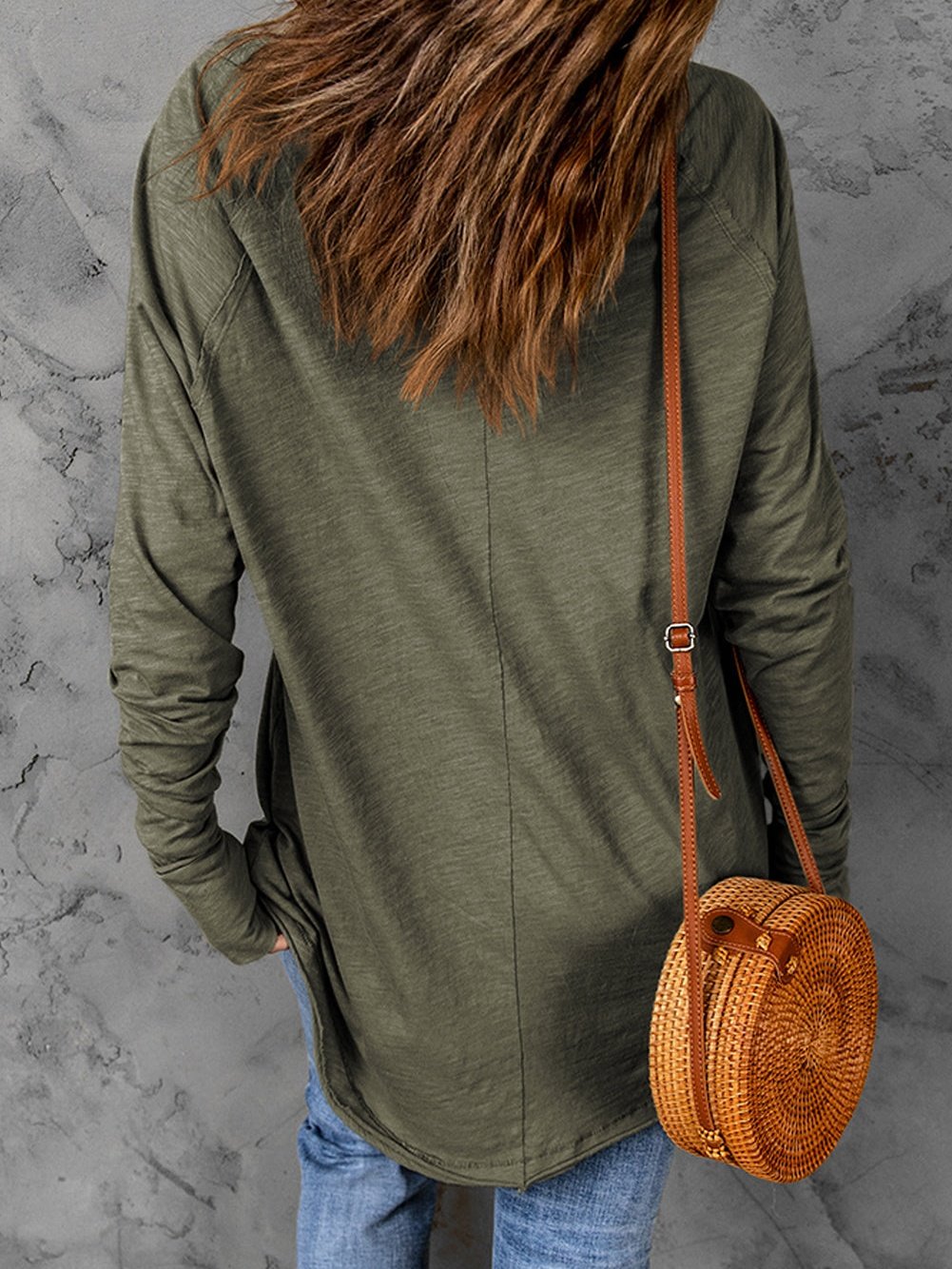 Green Classic Round Neck Long Sleeve Sweatshirt