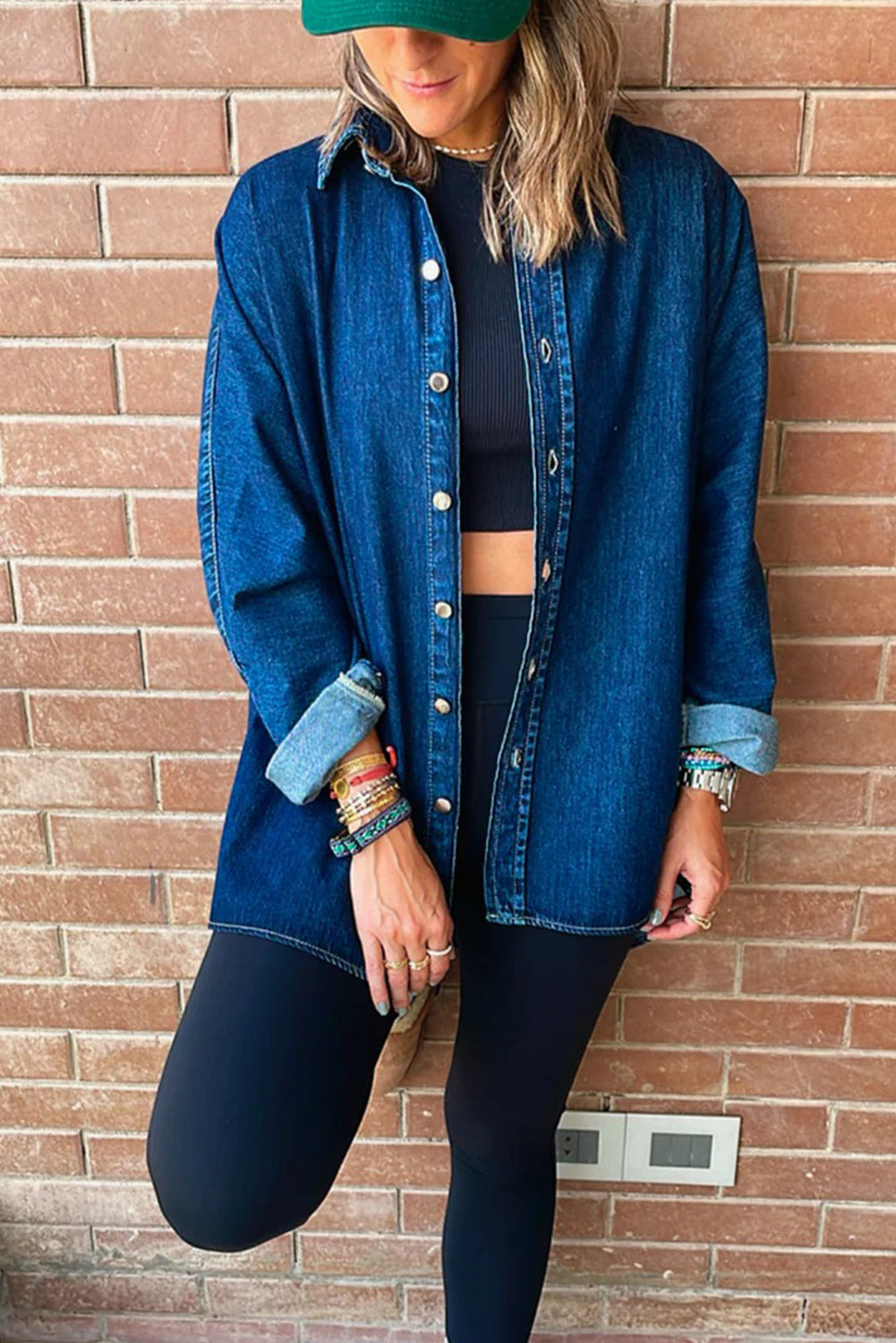 Sky Blue Contrast Panel Patchwork Button Down Boyfriend Style Denim Jacket