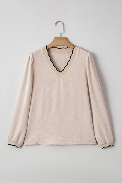 v neck long sleeve blouse