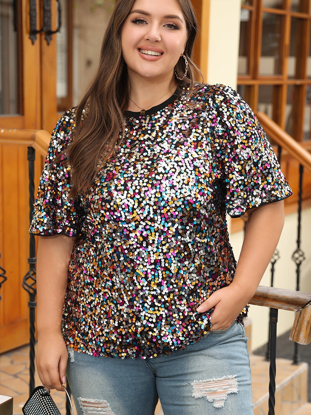 Vibrant Sequin Embellished Plus Size Party Top