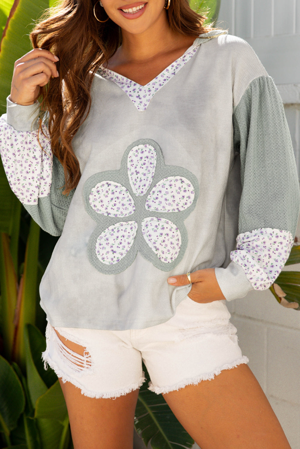 floral patched long sleeve top