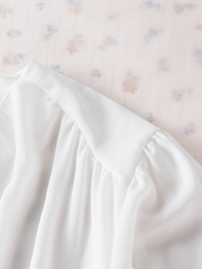 Elegant White Pleated Blouse with Puff Sleeves