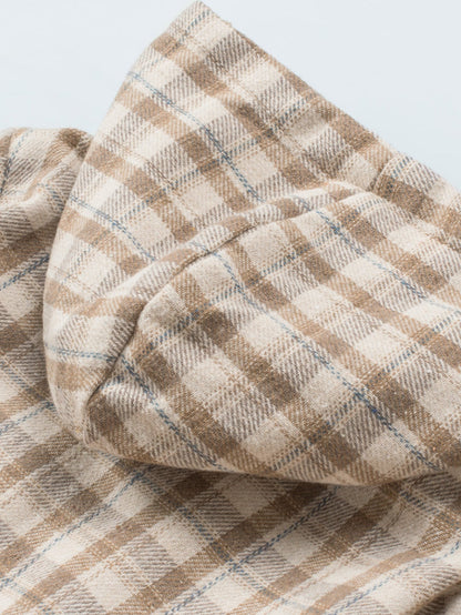 Khaki Checkered Sherpa-Lined Hooded Shacket