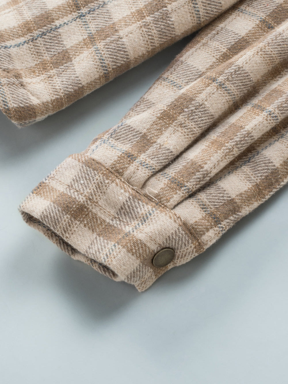 Khaki Checkered Sherpa-Lined Hooded Shacket