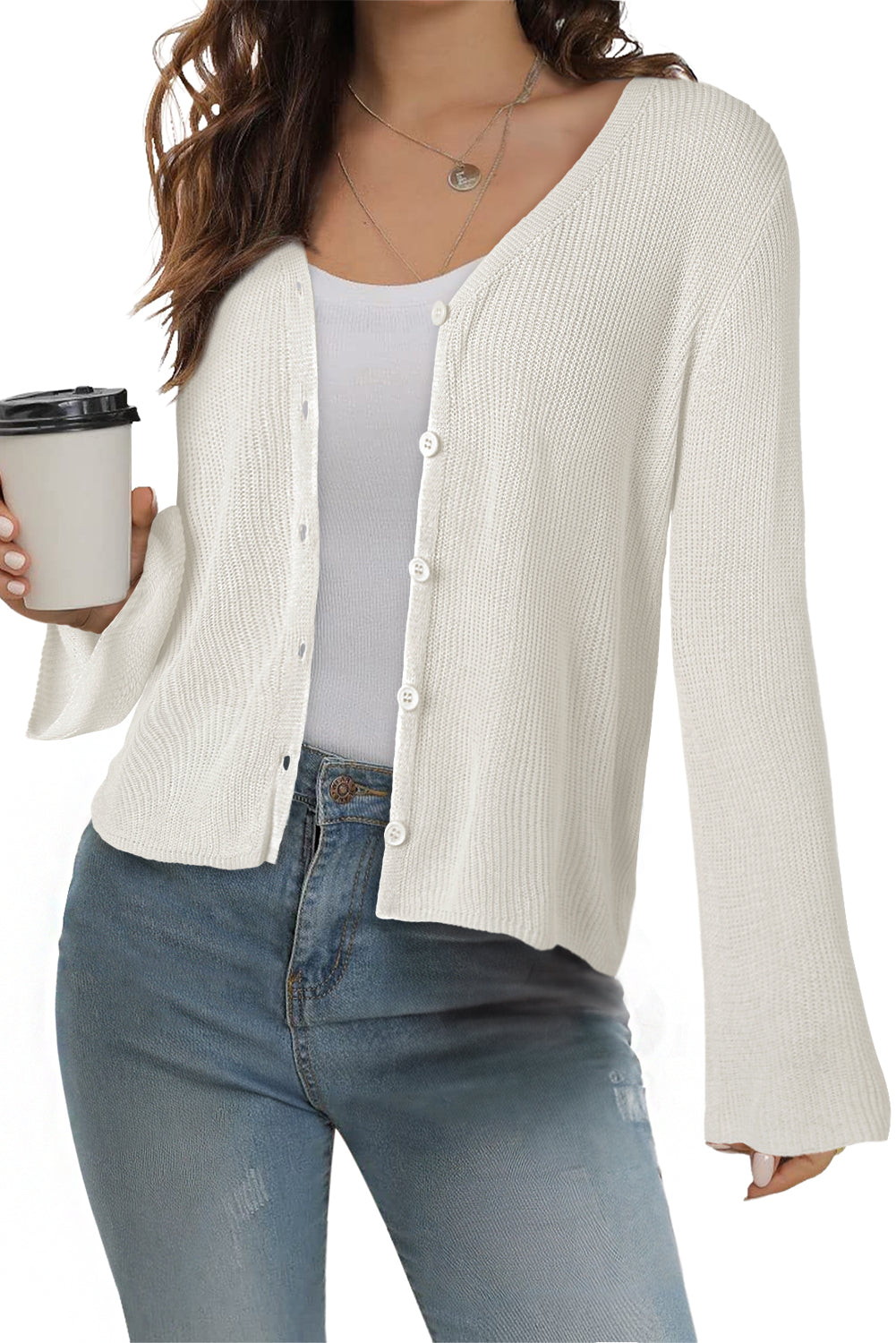 white lightweight cardigan sweater