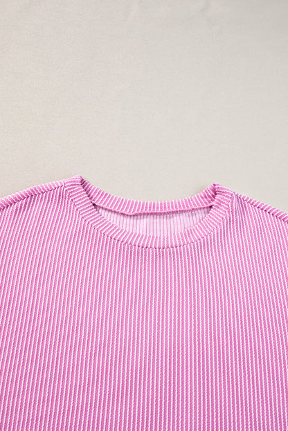 Ribbed Knit Pink Lounge Set for Plus Size Women