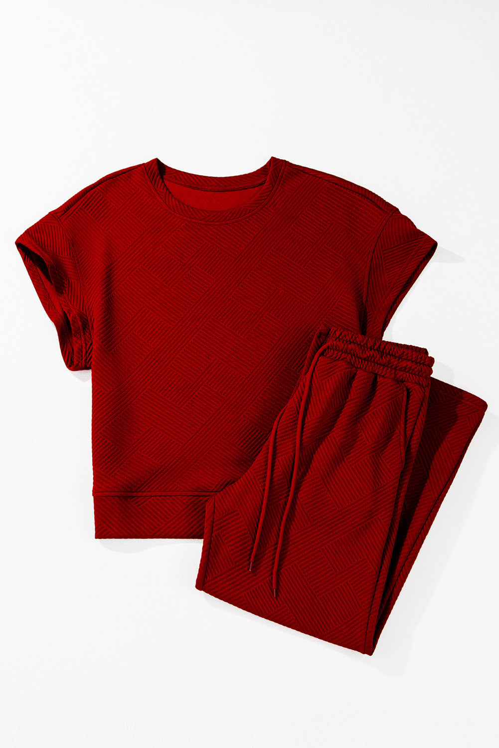 Red Dahlia Textured Loose Fit T Shirt and Drawstring Pants Set
