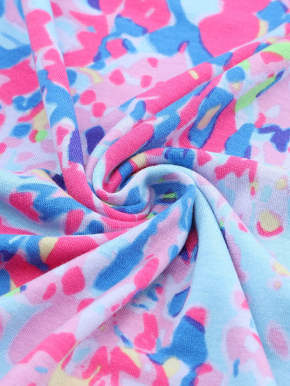 Floral Sky Blue Lounge Set with Coordinating Drawstring Shorts