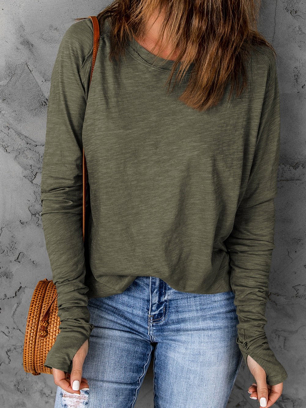 Green Classic Round Neck Long Sleeve Sweatshirt
