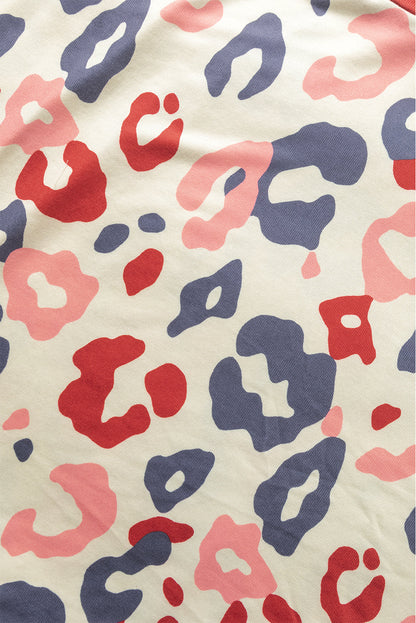 Leopard Print Batwing Sleeve White Plus Blouse