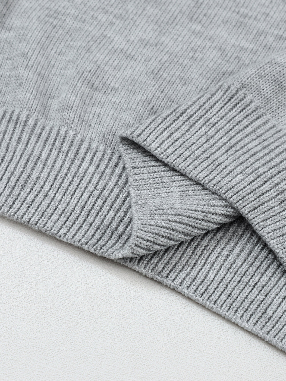 Graceful Gray Knit Lace V-Neck Oversized Sweater