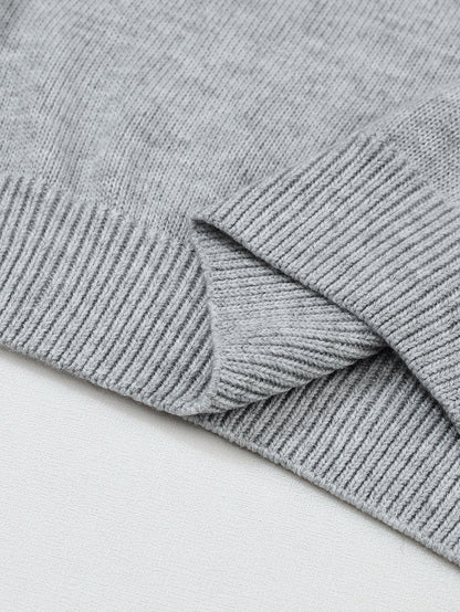 Graceful Gray Knit Lace V-Neck Oversized Sweater