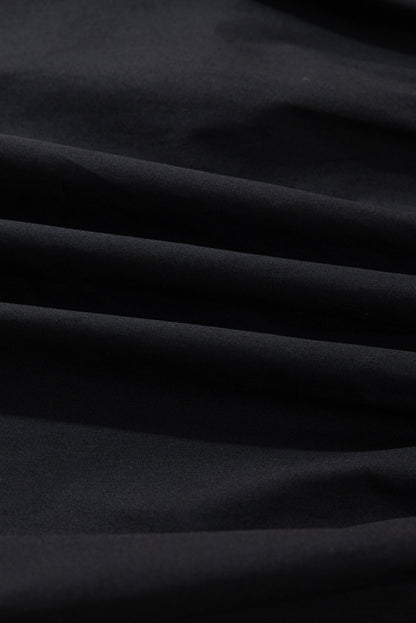 Black Contrast Trim Knot Cuffs Plus Size V Neck Mini Dress