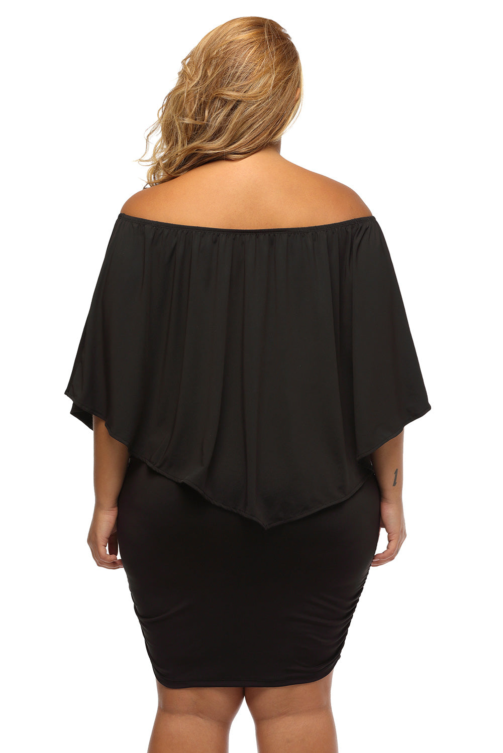 Elegant Black Layered Poncho Mini Dress for Plus Size Women
