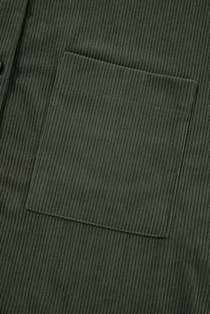 Jungle Green Oversized Corduroy Contrast Hooded Shacket