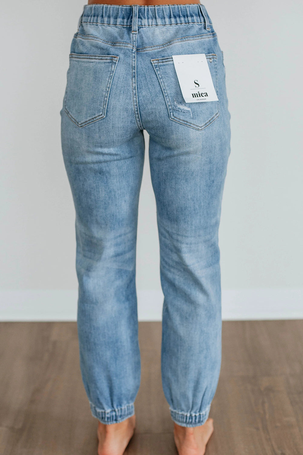 Beau Blue Button Zip Fly Elastic Waist Cuffed Casual Jeans