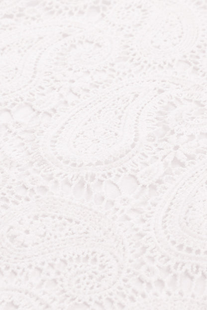 White Lace Crochet Ruffled Square Neck Tank Top