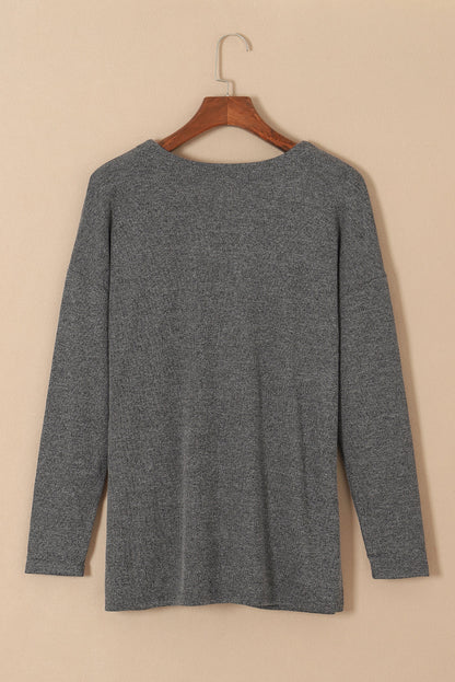 Gray Heather V-Neck Knit Cardigan with Front Pockets