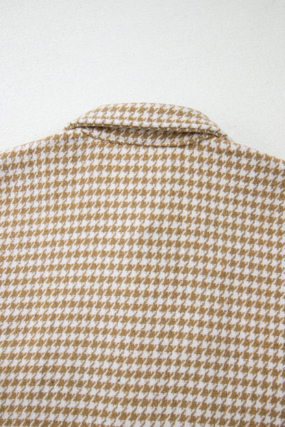 Khaki Houndstooth Color Contrast Textured Patchwork Loose Shacket