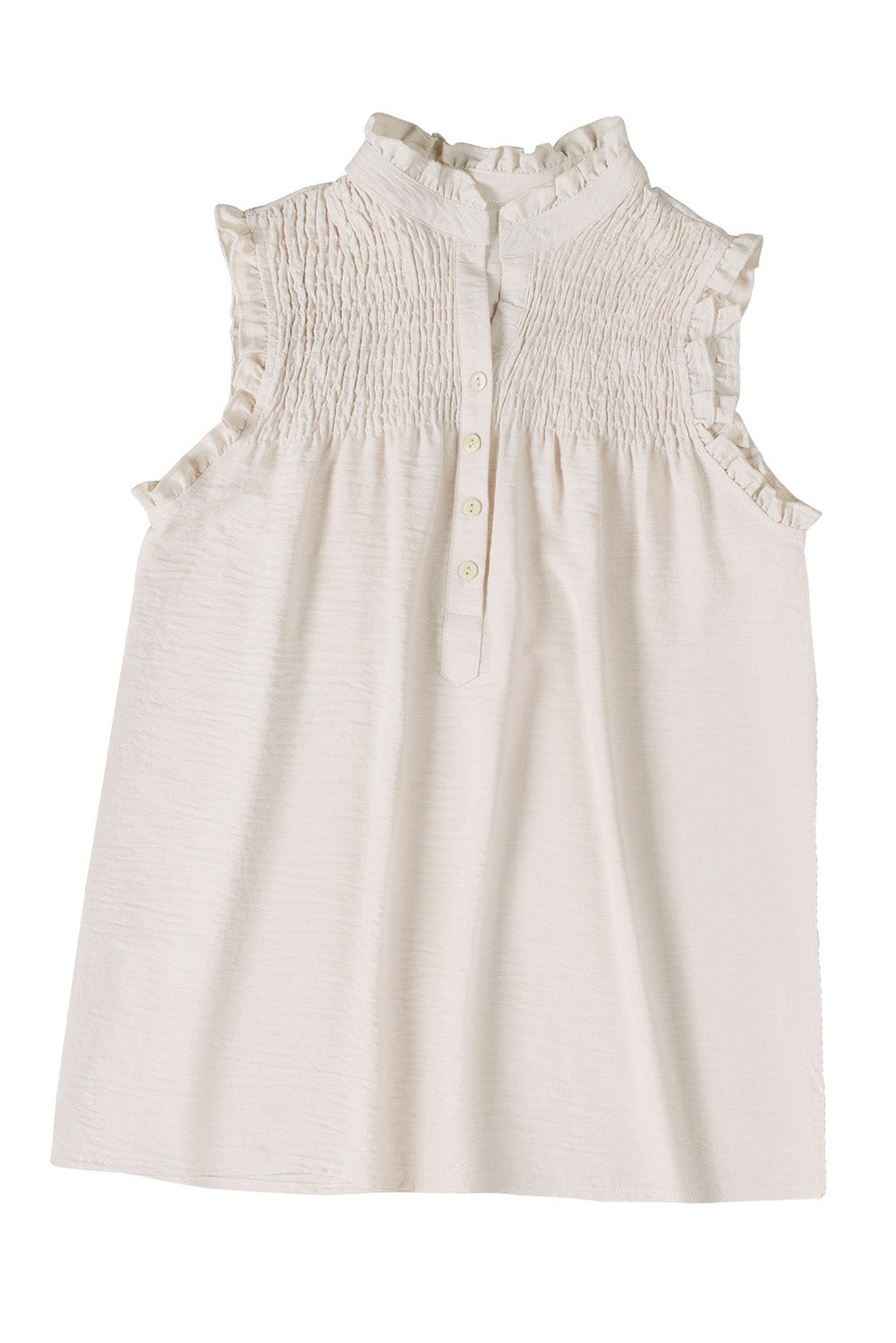 Apricot Frilled Sleeveless Top with Button Front Detail