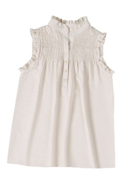 Apricot Frilled Sleeveless Top with Button Front Detail