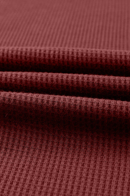 Red Plus Size Contrast Lace Sleeve Waffle Knit Top