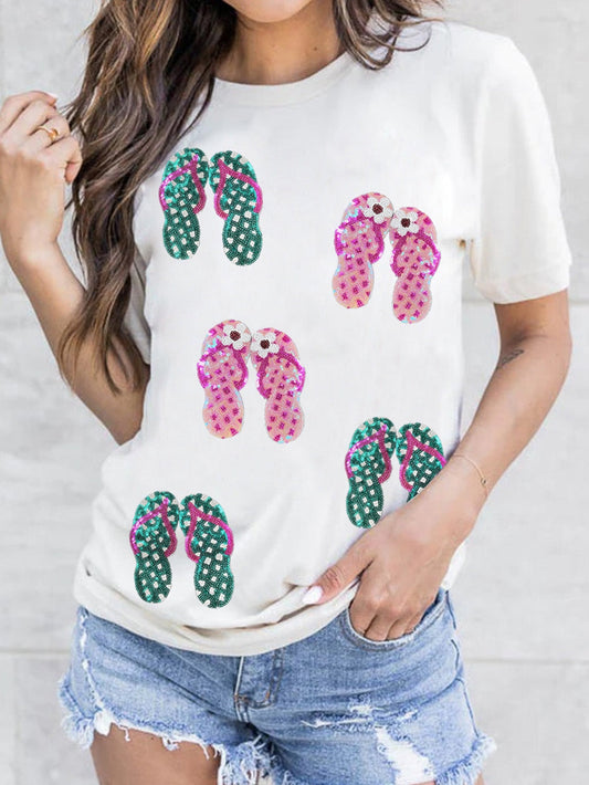 Glittery White Slippers Embellished Tee
