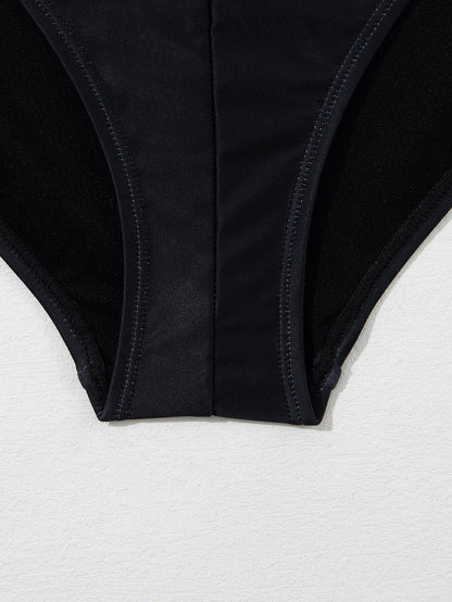 Elegant Black Floral Crisscross Back One-Piece Swimsuit