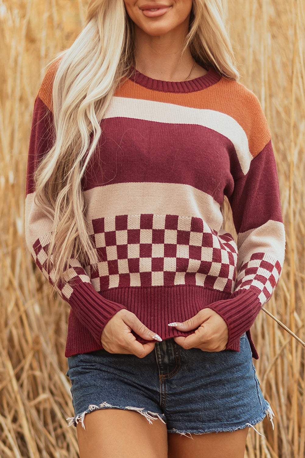 brown checkered sweater