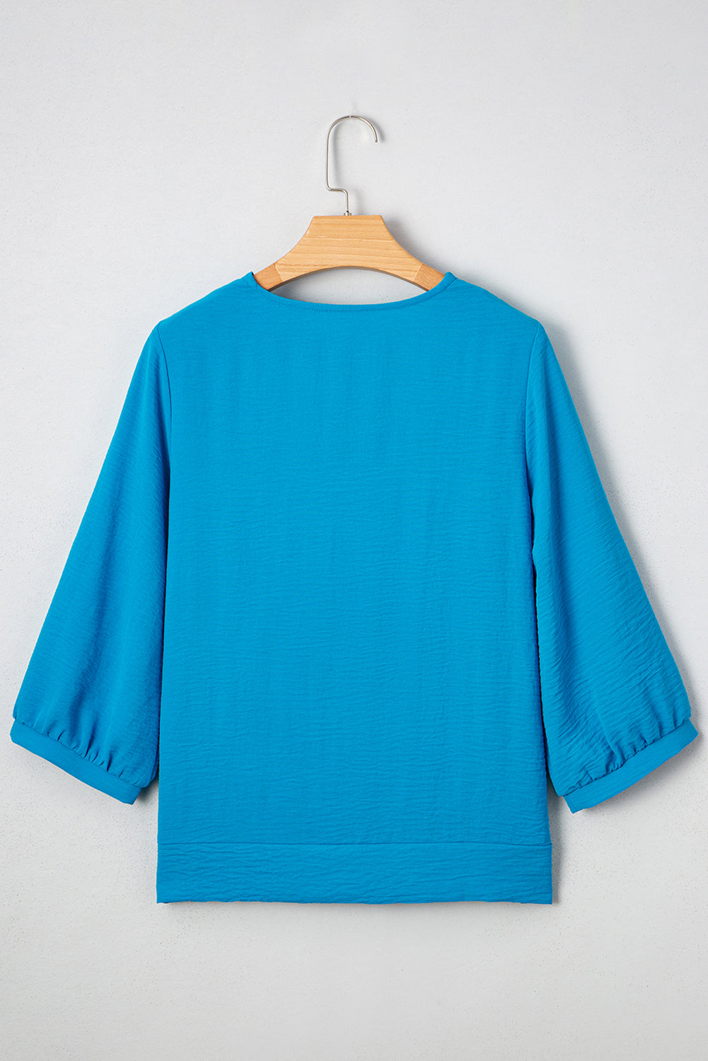 Sky Blue Plus Size Frilled V Neck 3/4 Sleeve Blouse