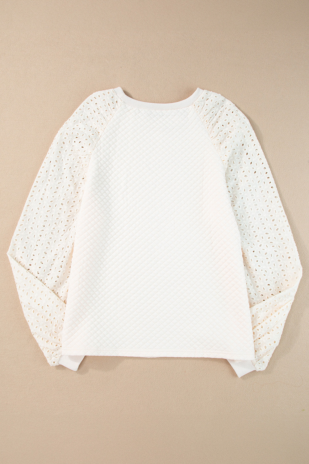 Eyelet Accent Quilted Patchwork Sleeve Blouse