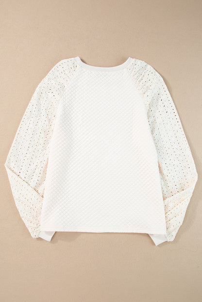Eyelet Accent Quilted Patchwork Sleeve Blouse