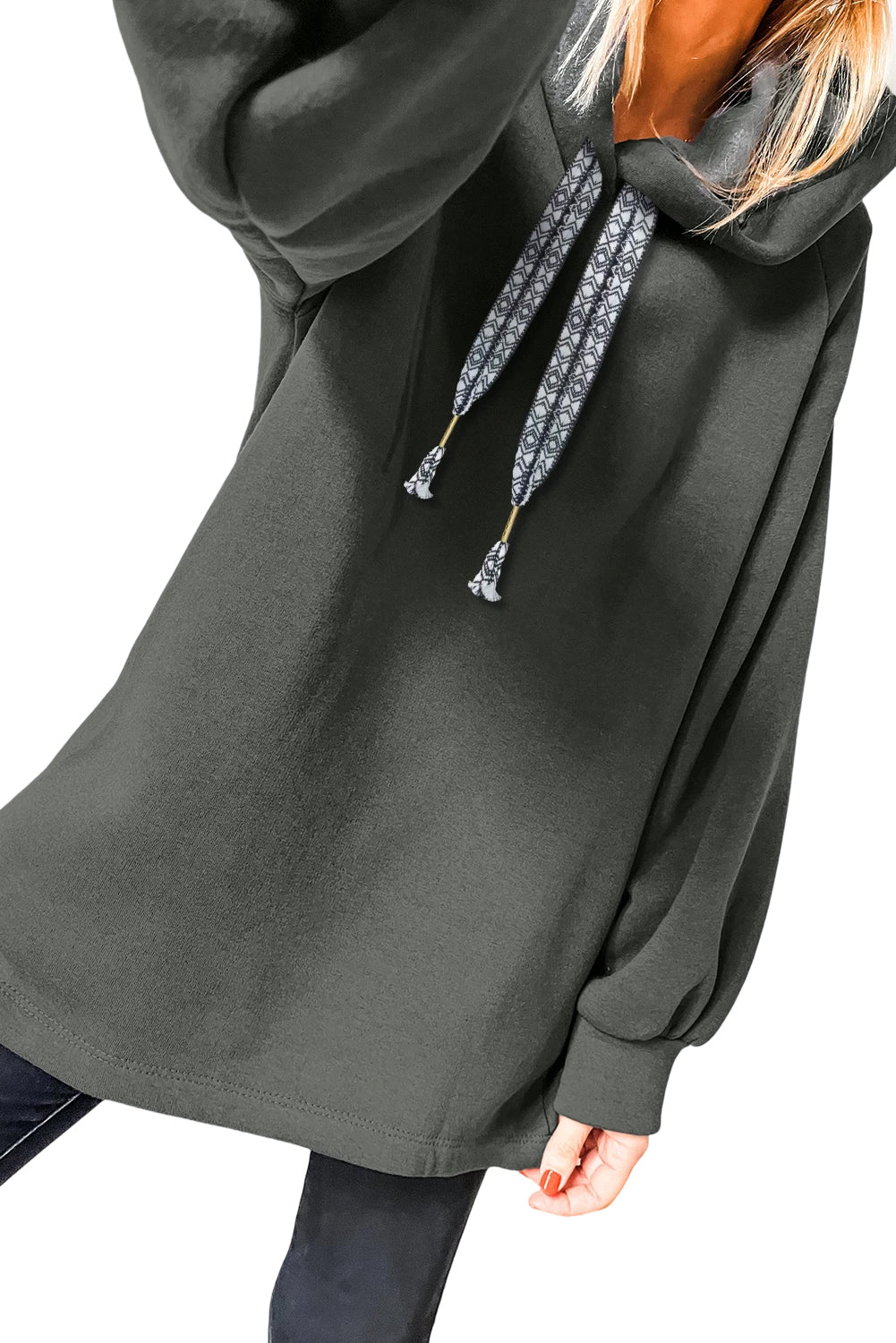 Four Leaf Clover Fleece Lined Adjustable Drawstring Oversize Tunic Hoodie
