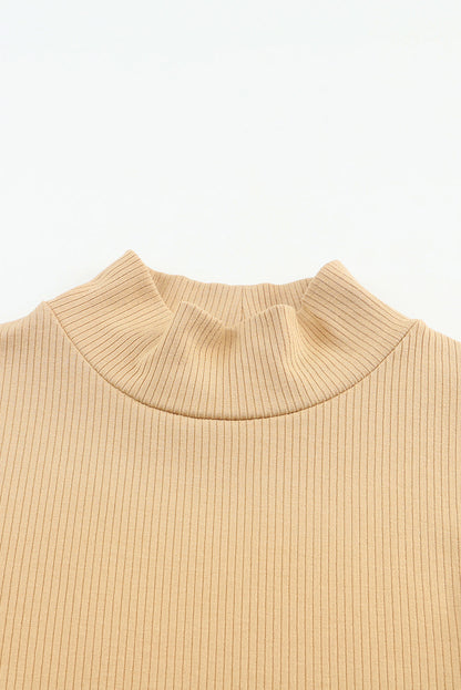 Fitted Crew Neck Top with Long Sleeves and Ribbed Texture